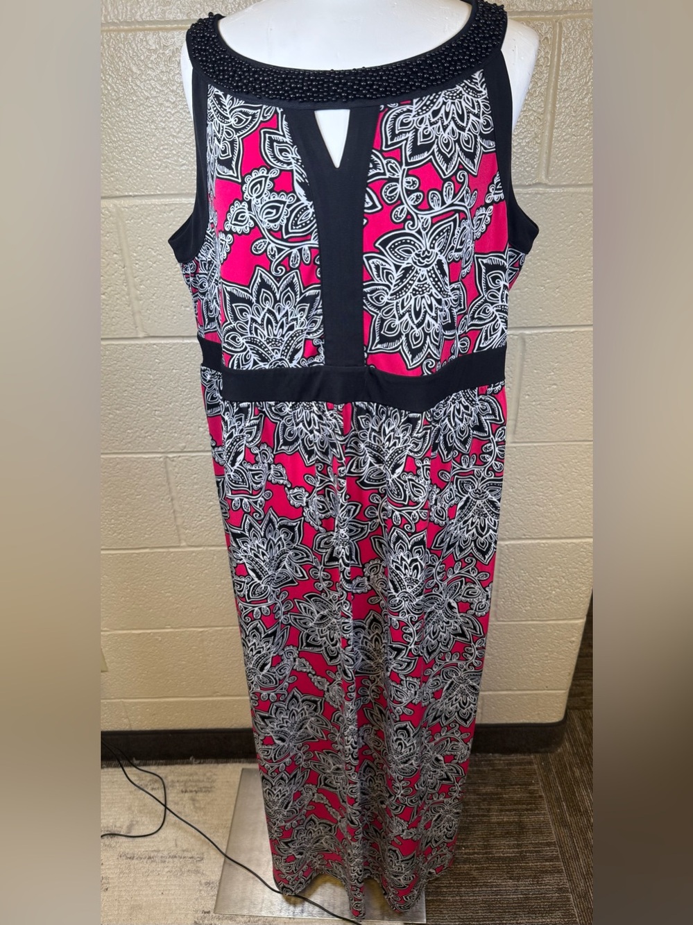 Catherine’s Pink, White, and Black Floral Maxi Dress